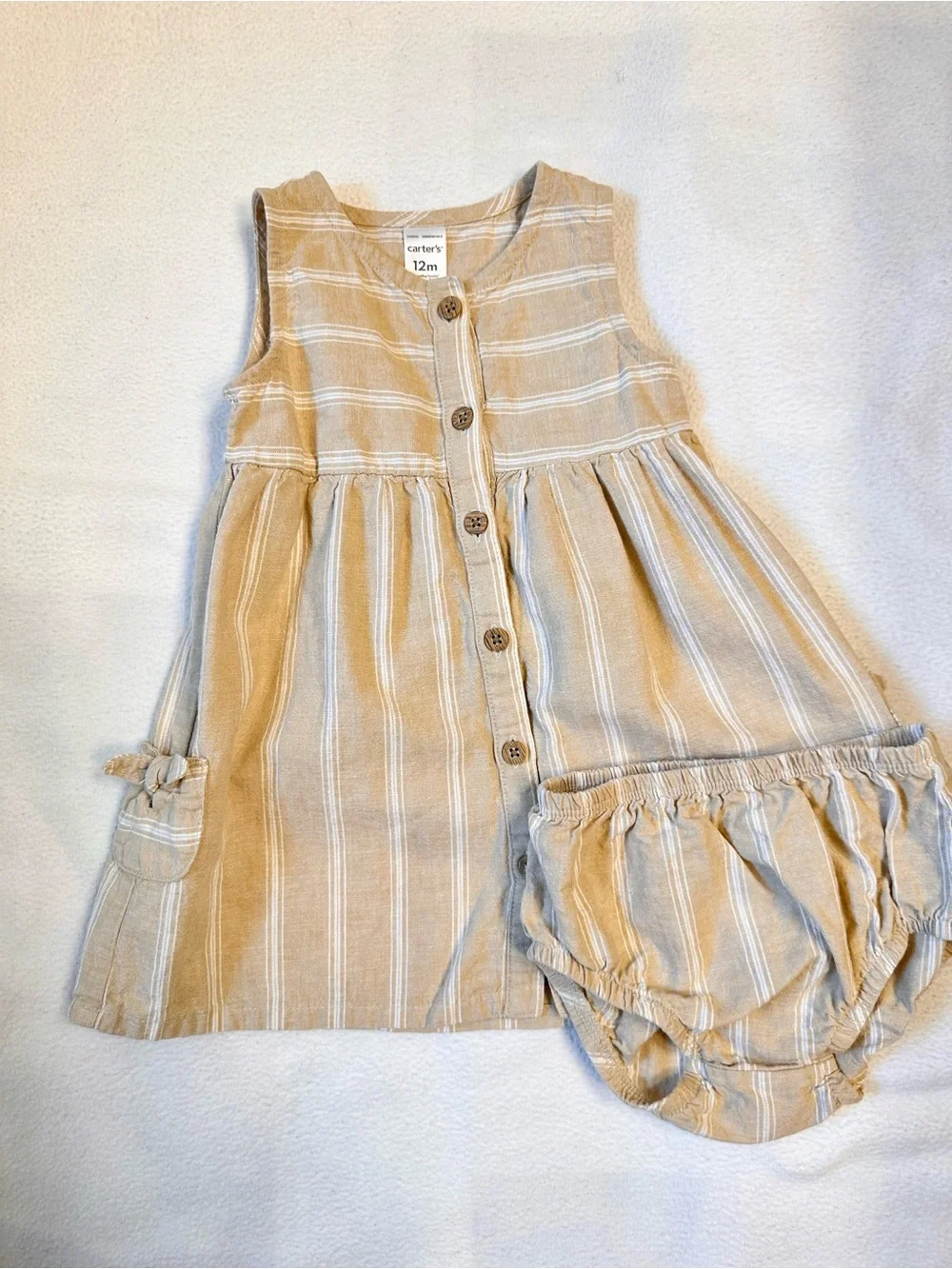Baby Girl Stripe Sleeveless Dress - Khaki/Ivory